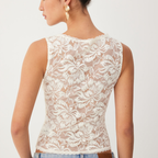 Top de Encaje Transparente con Escote Barco