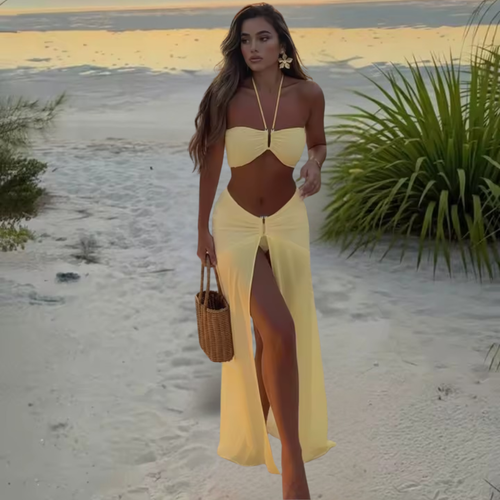 Bikini de 3 Piezas con Cuello Halter y Falda